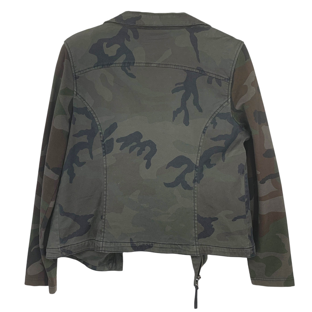 Chico's Sz 1 Camo Moto Jacket Green Military Print Stretch Cotton Zip Front M - Picture 7 of 7